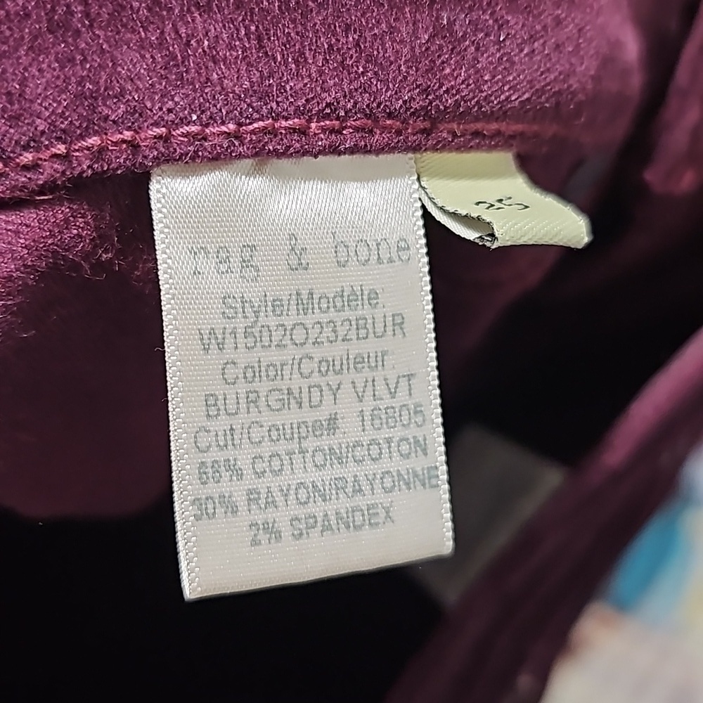 Rag & Bone Skinny‎ Velvet Burgundy Jeans Size 25 - Picture 4 of 5